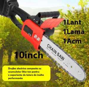 Drujba Motofierastrau cu lant 10 inch, cu 2Lame, 2Lanturi si Acumulator, Lithium 1200 W, 4200rpm