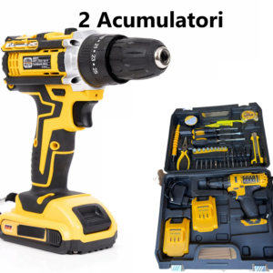 Trusa Bormasina cu Multiple Accesorii, Masina de Insurubat si Gaurit, 20V, cu 2 Acumulatori Inclusi