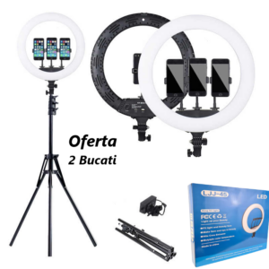 Oferta 2 Bucati x Lampa Circulara LJJ-45, Ring Light- Diametru 26cm/10 Inch, LED, Trepied Extensibil 01000ZD