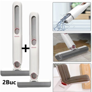 Oferta 2 Bucati x Mini Mop Portabil cu stoarcere automata, Burete de inalta calitate, Spalare umeda sau uscata, Potrivit pentru Geamuri, Blaturi, Bucatari, Bai 0140BSL