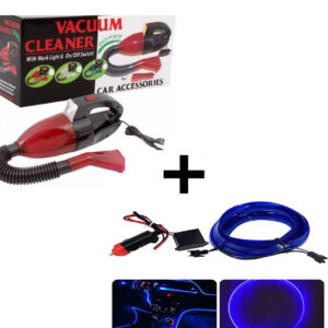 Oferta ! Aspirator Auto 12V Vacuum Cleaner + Banda Led Auto 12v Neon, culoare Albastra, lungime 5M, alimentare 12V, droser inclus