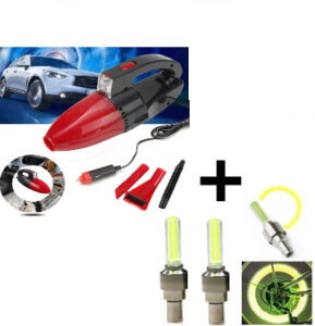 Oferta ! Aspirator Auto 12V Vacuum Cleaner + Set 2 Lumini LED Pentru Ventil Cauciuc