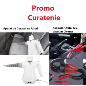 Oferta Curatenie!!! Aparat de Curatat cu Aburi pentru Degresat si Dezinfectat Steam Cleaner, Putere 1000W, 3 Bar, Capacitate 350ml + Aspirator Auto 12V Vacuum Cleaner