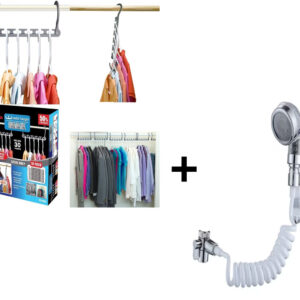 Pachet Promo - Suport Depozitare si Organizare Pentru 30 Umerase + Extensie dus cu Para Furtun flexibil si suport de perete pentru robinet de chiuveta sau cada