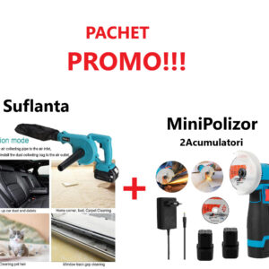 Promo!!! Suflanta de Aer Electrica, Fara Fir, cu Acumulator, Maturator de Frunze + Mini Polizor Unghiular cu 2 Acumulatori, Portabil, 12 V, Disc 76MM
