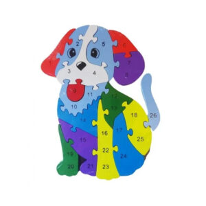 Puzzle 3D din lemn pentru copii cu Alfabet si Cifre, Catel, 26 piese, 24 cm