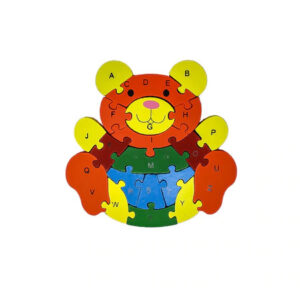 Puzzle 3D din lemn pentru copii cu Alfabet si Cifre, Ursulet, 26 piese, 24 cm