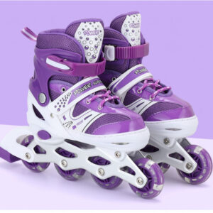 Role si patine cu rotile copii R06, roti silicon cu lumini, marimi reglabile, Mov/alb (Marime: 35-38) 01000