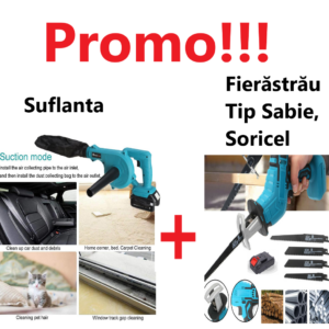 Pachet Promo!!! Suflanta de Aer Electrica, Fara Fir, cu 1Acumulator + Fierăstrău Tip Sabie, Soricel Fără Fir Pentru Taiat si Toaletat Gradina, cu 1 Acumulator si 4 Lame Incluse