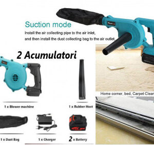 Suflanta de Aer Electrica, Fara Fir, cu 2 Acumulatori, Maturator de Frunze cu furtun de aspirare colector de praf