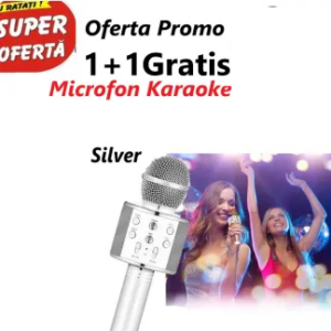 Oferta 1 + 1 Gratis- Microfon Karaoke Pentru Copii, WS-858, Silver, wireless, acumulator 1800mah, iOS si Android 0400