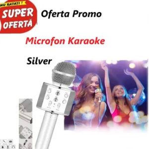 Microfon Karaoke Pentru Copii, Silver WS-858, wireless, acumulator 1800mah, iOS si Android 0170 SHB38