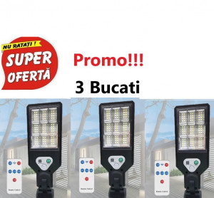 Oferta 3 Bucati x Lampa solara de perete,117 COB, 72 leduri, 9 casete, cu Telecomanda, Sensor Street Lamp