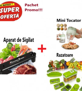 Pachet Promo- Razatoare Multifunctionala pentru taiat, feliat, maruntit legume si fructe + Aparat de Sigilat Pungi + Mini Tocator si Maruntitor Gatling