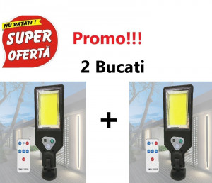 Oferta 2 Bucati x Lampa Solara de Perete, 117 LED-uri COB, cu Telecomanda, Sensor Street Lamp