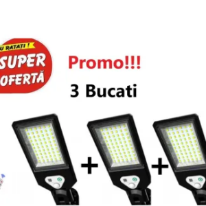 Oferta 3 Bucati x Lampa solara de perete, Sensor Street Lamp cu 60 leduri, Telecomanda Inclusa