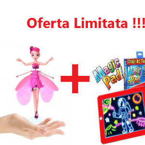 Pachet Promo- Papusa Zana Zburatoare + Tableta De Desenat, Magic Pad 8 efecte luminoase