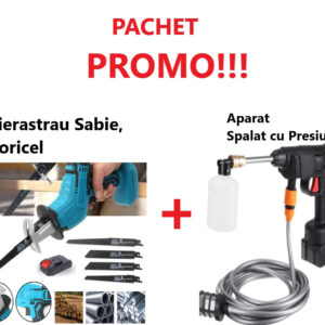 Promo!!! Fierăstrău Tip Sabie, Soricel Fără Fir Pentru Taiat si Toaletat Gradina, cu Acumulator si 4 Lame Incluse + Aparat de Spalat cu Presiune Cleaningn cu Acumulator