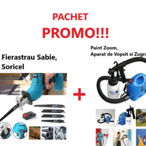 Promo!!! Fierăstrău Tip Sabie, Soricel Fără Fir Pentru Taiat si Toaletat Gradina, cu Acumulator si 4 Lame Incluse + Paint Zoom, Aparat pentru vopsit si zugravit