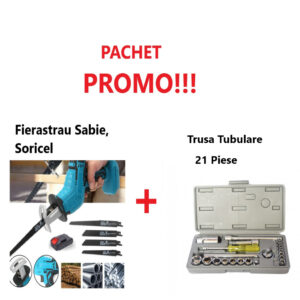 Promo!!! Fierăstrău Tip Sabie, Soricel Fără Fir Pentru Taiat si Toaletat Gradina, cu Acumulator si 4 Lame Incluse + Trusa Chei Tubulare, 21 piese
