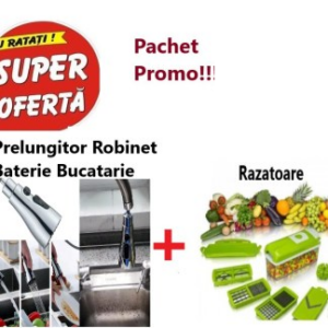 Pachet Promo- Razatoare Multifunctionala pentru taiat, feliat, maruntit legume si fructe + Prelungitor Flexibil Universal Pentru Robinet, Cap Rotativ 360