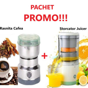 Rasnita Electrica din Inox, 150W, cu Lame de Metal Folosita Pentru Macinarea Boabelor de Cafea + Storcator De Fructe Citrus Juicer, Storcator de Citrice Portabil Reincarcabil cu USB