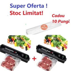 Oferta Promo 2 Bucati x Aparat De Sigilat Si Vidat Pungi Vacuum Sealer, Electric, 220V + Cadou 10 Pungi Sigilat 0400