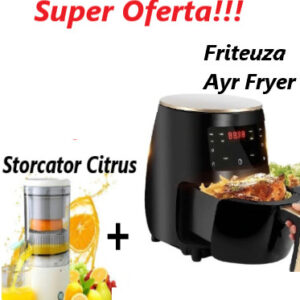 Super Oferta!!! Friteuza cu aer cald Air Fryer, 2400W, Afisaj Digital + Storcator De Fructe Citrus Juicer