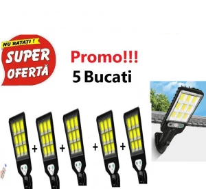 Oferta 5 Bucati x Lampa solara de perete, 117 Cob, Sensor Street Lamp, cu 9 Celule, Telecomanda inclusa