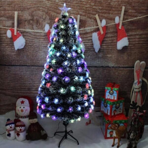 Brad artificial de Craciun cu Fibra Optica, inaltime 150cm, suport metalic inclus, verde cu varfuri ninse