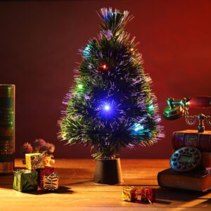 Brad Artificial Decorativ 50Cm, 0180MDI, Cu Fibra Optica, Ramuri Flexibile, Suport Ghiveci, Alimentare Baterii