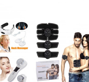 Oferta Promo - Aparat Pentru Masaj si Tonifiere Faciala 4 in 1 + Centura Electrostimulare Beauty Body, Mobile-Gym, 3 Piese, Abdomen, Maini, Picioare + Aparat de Masaj Cervical