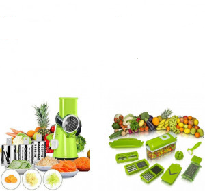 Pachet Promo- Razatoare Multifunctionala Manuala cu Manivela, Pentru Fructe si Legume, cu 3 Lame Interschimbabile + Razatoare Multifunctionala pentru taiat, feliat, maruntit legume si fructe