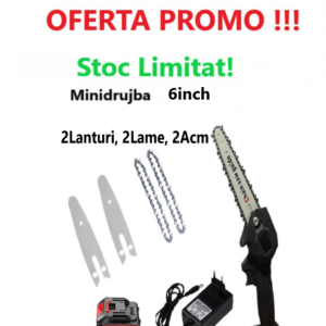 Super Oferta !!! Mini Drujba Fierastrau, Lama de 15.2 cm, Cu 2Lame, 2Lanturi si 2Acumulatori