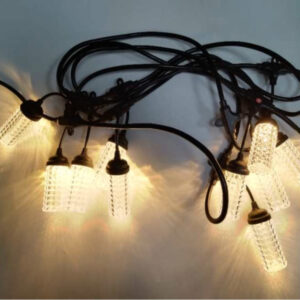 Instalatie, Ghirlanda Luminoasa, 10M cu 10 Becuri Cilindrice, Interconectabile, Cablu Negru, Lumina Calda 0750