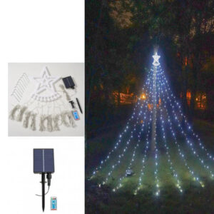 Instalatie Solara "QX-DC2152W QX-144-F-CW-350L-N", Instalatie cu Stea in Varf, cu 350 Leduri, Alb Rece