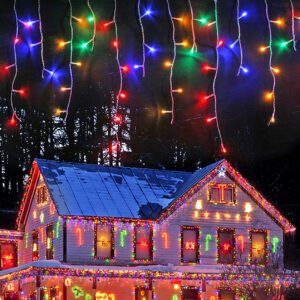 Instalatie Turturi 8085, 120 LED-uri, Colorate, 5.5 metri, Fir Alb, Multiple Jocuri de Lumini, Tip Franjuri, de Exterior