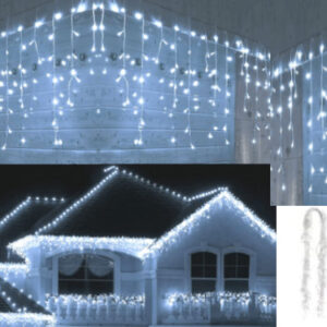 Instalatie Turturi Solara "SL03W QX-144-F-1W-270L-N", 300 Leduri, Alb Rece, 12m, tip Franjuri