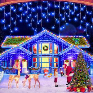 Instalatie Turturi T500B, 500 LED-uri, Albastre, 20 metri, Interconectabil, Multiple Jocuri de Lumini, Tip Franjuri, de Exterior