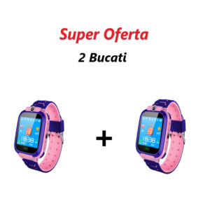 Oferta 2 Bucati x Ceas Inteligent Pentru Copii Roz cu Urmărire GPS și Apeluri, Buton SOS