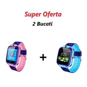 Oferta 2 Bucati x Ceas Inteligent Pentru Copii Roz si Albastru cu Urmărire GPS și Apeluri, Buton SOS