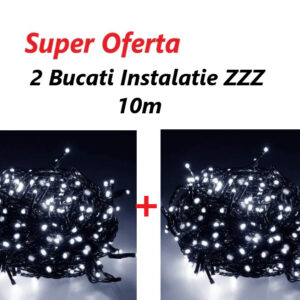 Oferta 2 Bucati x Instalatie De Craciun Alba, ZZZ, 10m, Leduri Albe
