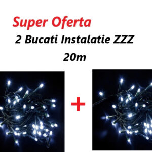 Oferta 2 Bucati x Instalatie De Craciun Alba, ZZZ, 20m, Leduri alb rece