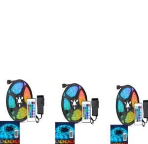 Oferta 3 Bucati x Banda LED RGB Multicolor cu Telecomanda, 5 metri lungime, 12 V