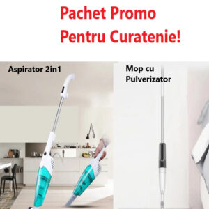 Pachet Promo- Aspirator Vertical 2 in 1 Stick, cu filtru HEPA, fara sac, 075BSL + Mop Multifunctional 2 in 1 cu Pulverizator