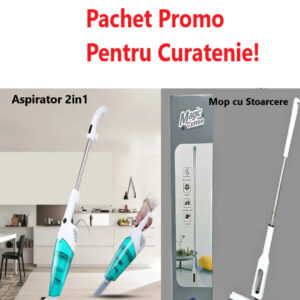 Pachet Promo- Aspirator Vertical 2 in 1 Stick, cu filtru HEPA, fara sac, 075BSL + Mop Magic Cotton cu Sistem de Stoarcere Rapida