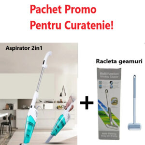 Pachet Promo - Aspirator Vertical 2 in 1 Stick, cu filtru HEPA, fara sac, 075BSL + Racleta 4 in 1 pentru Curatarea Geamurilor
