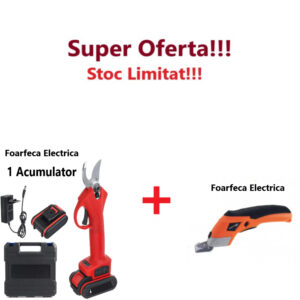Pachet Promo - Foarfeca Electrica de Gradina cu 1 Acumulator si Incarcator + Foarfeca cu Acumulator, Multi Cutter cu Geanta de Transport