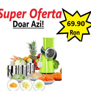 Razatoare Multifunctionala Manuala cu Manivela, Pentru Fructe si Legume, cu 3 Lame Interschimbabile