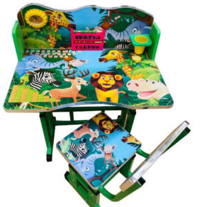 Set birou si scaunel, pentru copii, 0100-244- GFI(71)-1B, Birou cu scaun copii, colantat, reglabil, cadru metalic, model Jungla